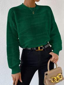 SHEIN LUNE Của phụ nữ Cơ bản Màu xanh lá Vòng cổ Áo len - Màu xanh lá cây đậm - Xem 1