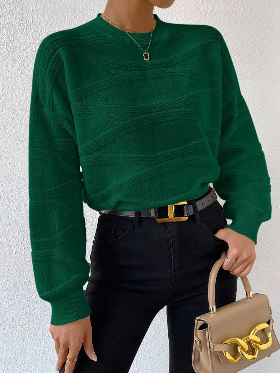 SHEIN LUNE Của phụ nữ Cơ bản Màu xanh lá Vòng cổ Áo len - Màu xanh lá cây đậm - Xem 1