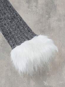 SHEIN EZwear Trang trí Fuzzy Dây kéo Áo phông Crop - Xám - Xem 6