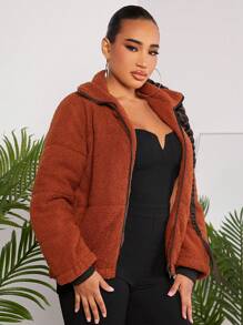 SHEIN SXY Sexy Club Teddy Fleece Women'S Padded Coat - Khaki - View 5
