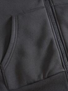 ROMWE MEN Goth 男式图案拉链保暖内衬连帽衫，学校 - 灰色 - 查看 3