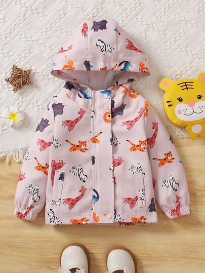 Baby Girls' And Toddler Girls' Hooded Animal Printed Trench Coat