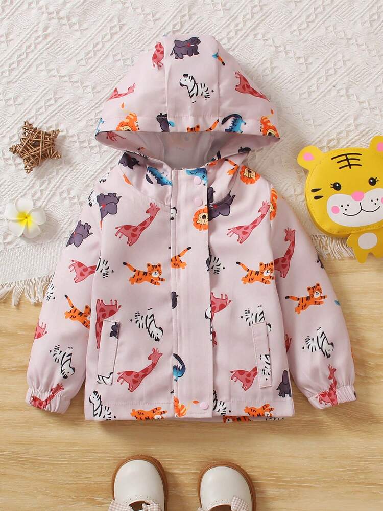 Baby Girls' And Toddler Girls' Hooded Animal Printed Trench Coat