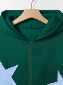 Manfinity Hypemode Lỏng lẻo phù hợp Nam Khóa kéo-lên Hoodie Với In Sao - màu xanh lá - Xem 3