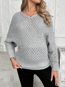 SHEIN Maternity Knitted Batwing Sleeve Sweater With Hollow Out Design - Grey - View 5