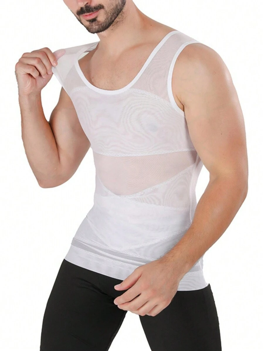 Men's White Mesh Tank Top - White - View 1