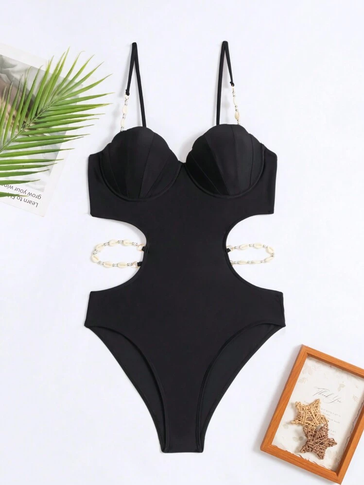 Swim Vcay ウエストカットアウト付きレディースワンピース水着 - ブラック - 見る 3