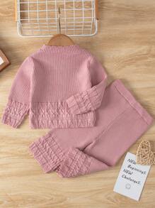 SHEIN Ensemble De Pull À Fleurs 3d Pour Bébé Filles Et Pantalon Tricoté Décoré