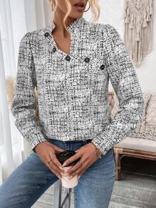 SHEIN Clasi Women's Two-tone Button Design Fashionable Shirt - Black and White - View 4