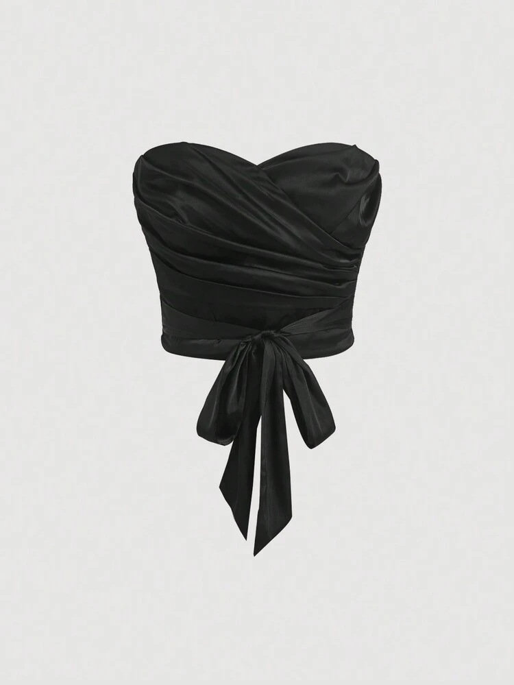 Women's Mesh Contrast Tie Front Wrap Top