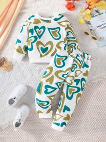 SHEIN Bé gái Đáng yêu Giải trí In Trái tim Hai chiếc Cho mùa xuân Và Mùa thu - Nhiều màu - Xem 2