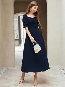 Modelyn 心形领泡泡袖百褶连衣裙长款晚礼服 - 寶藍色 - 查看 5