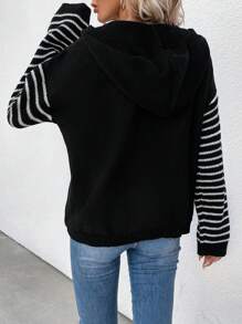 SHEIN Essnce 女式長袖連帽套頭毛衣 - 黑色 - 查看 2