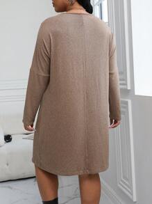 Calvaya Vestido De Talla Grande Para Mujer Con Parches De Encaje - Café integral - Ver 2