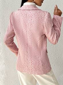 SHEIN Privé Của phụ nữ Hoa Dập nổi Cổ bẻ Áo vest - Hồng - Xem 4