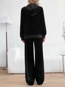 SHEIN 孕婦抽繩連帽衫和褲子套裝 - 黑色 - 查看 3