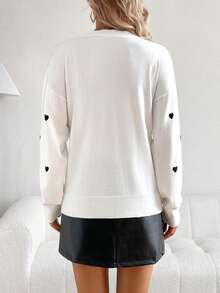 SHEIN Có thai Của phụ nữ Love Mẫu lột vỏ Cắt tỉa Bỏ khỏi vai Áo len - trắng - Xem 2