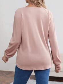 SHEIN Thai sản Màu thuần Tay Raglan Viền mép Áo thun - Hồng - Xem 2