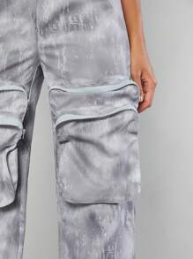 Hauture Tie Dye Zip Pocket Wide Leg Jumpsuit - Grey - View 5