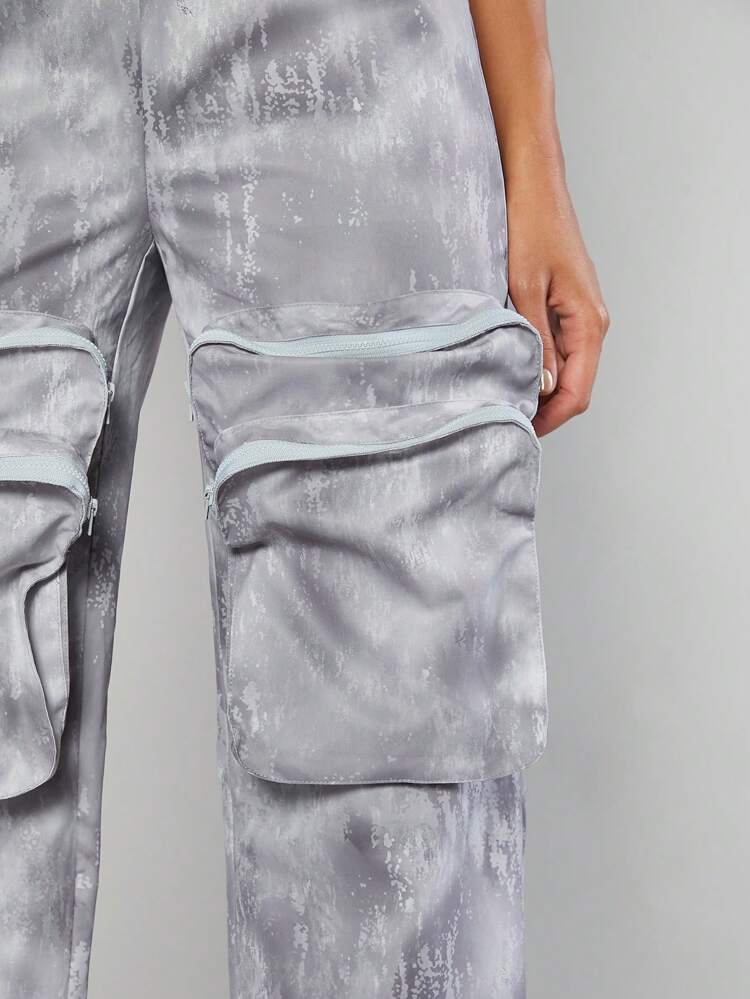 Tie Dye Zip Pocket Wide Leg Jumpsuit