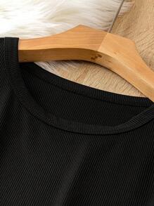 SHEIN Áo ba lỗ cổ tròn cỡ lớn cho mùa hè - màu đen - Xem 3