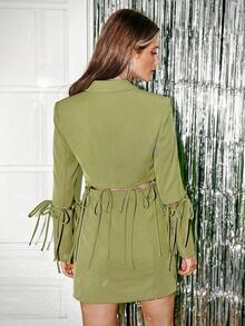 SHEIN Frenchy Solid Color Detachable Double-Wearing Blazer With Pointed Lapel Green Casual Christmas - Green - View 2