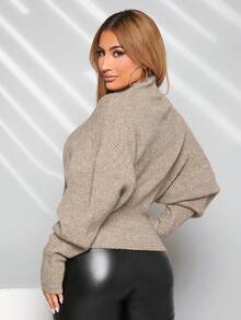 SHEIN SXY 女款純色高領蝙蝠袖毛衣 - 灰色 - 查看 2