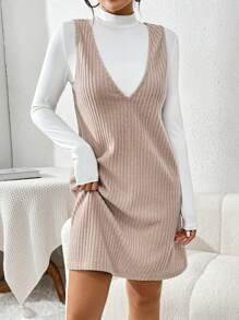 SHEIN Essnce 女士純色v領長袖直條紋裙2入組 - 彩色 - 查看 5
