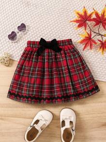 SHEIN 小女孩紅色格子雨傘裙 - 藍色 - 查看 1