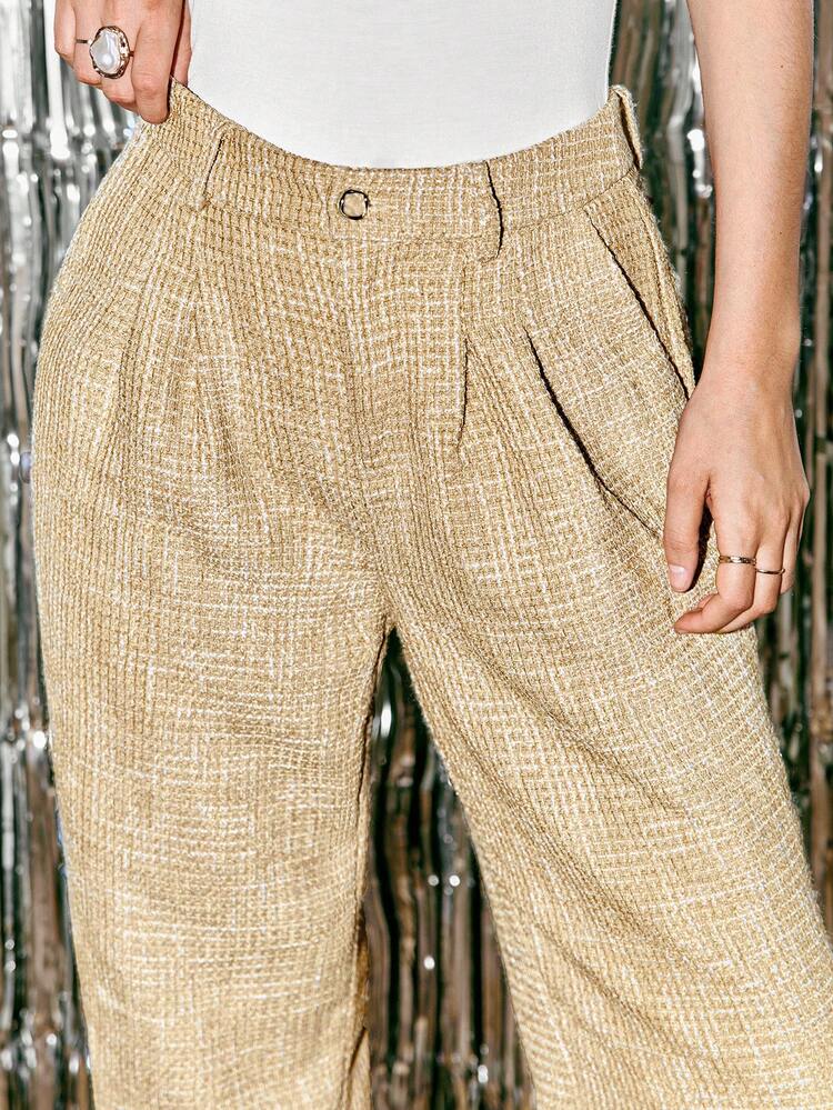 Tweed Wide Leg Casual Pants Winter Brown