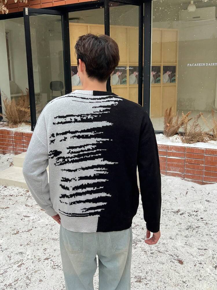 Men's Oversized Colorblock Sweater With Drop Shoulder