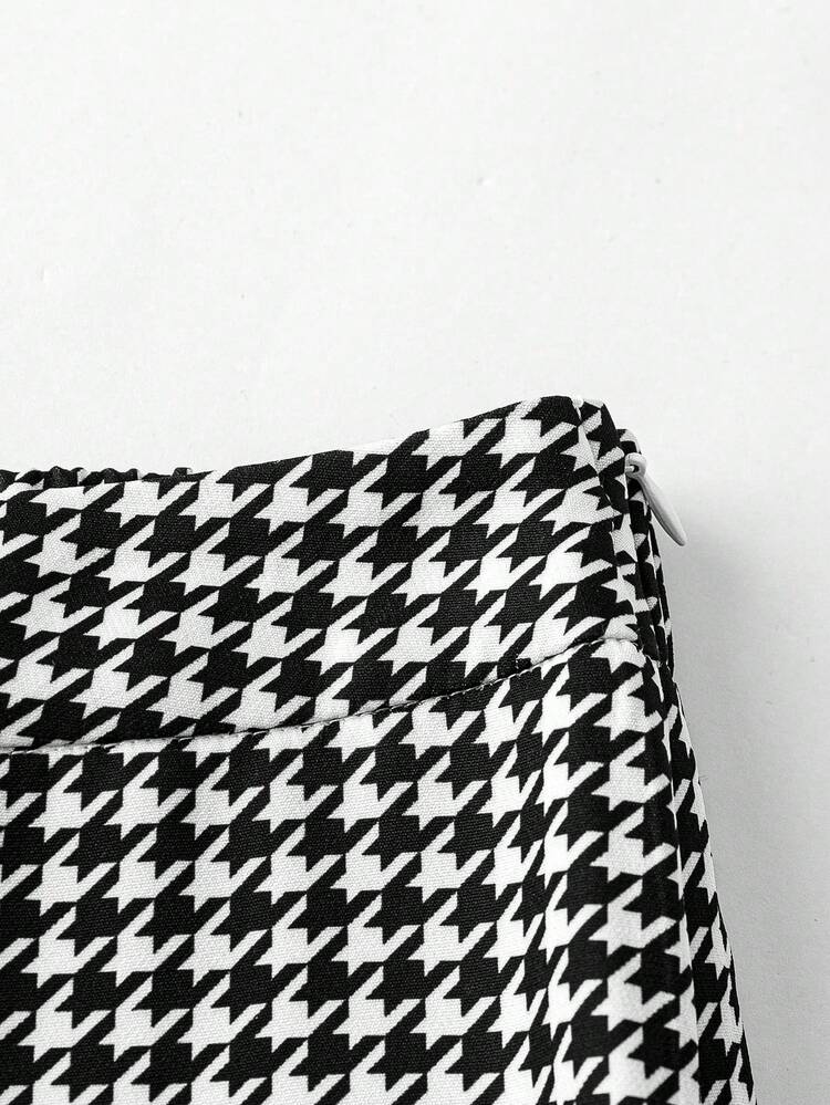 Plus Houndstooth Print Flare Leg Pants Fall Cloth For Women