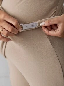 SHEIN Maternity Button Front Split Hem Top And Adjustable Waist Leggings 2pcs/set - Khaki - View 5