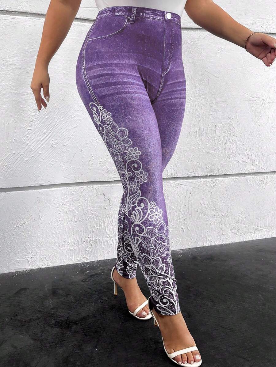 SHEIN Clasi Của phụ nữ Kích thước lớn Thực vật In Xà cạp - Màu tím - Xem 1