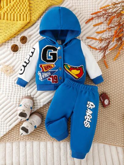 嬰兒男童春秋裝小汽車圖案夾克褲套裝