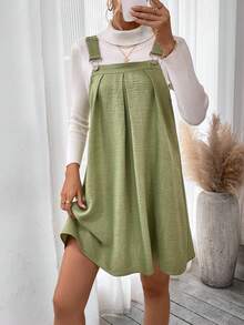 SHEIN LUNE Women's Solid Color Overall Dress - Green - View 6