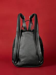 ROMWE Goth 復古庞克風格印花背包 - 黑色 - 查看 4