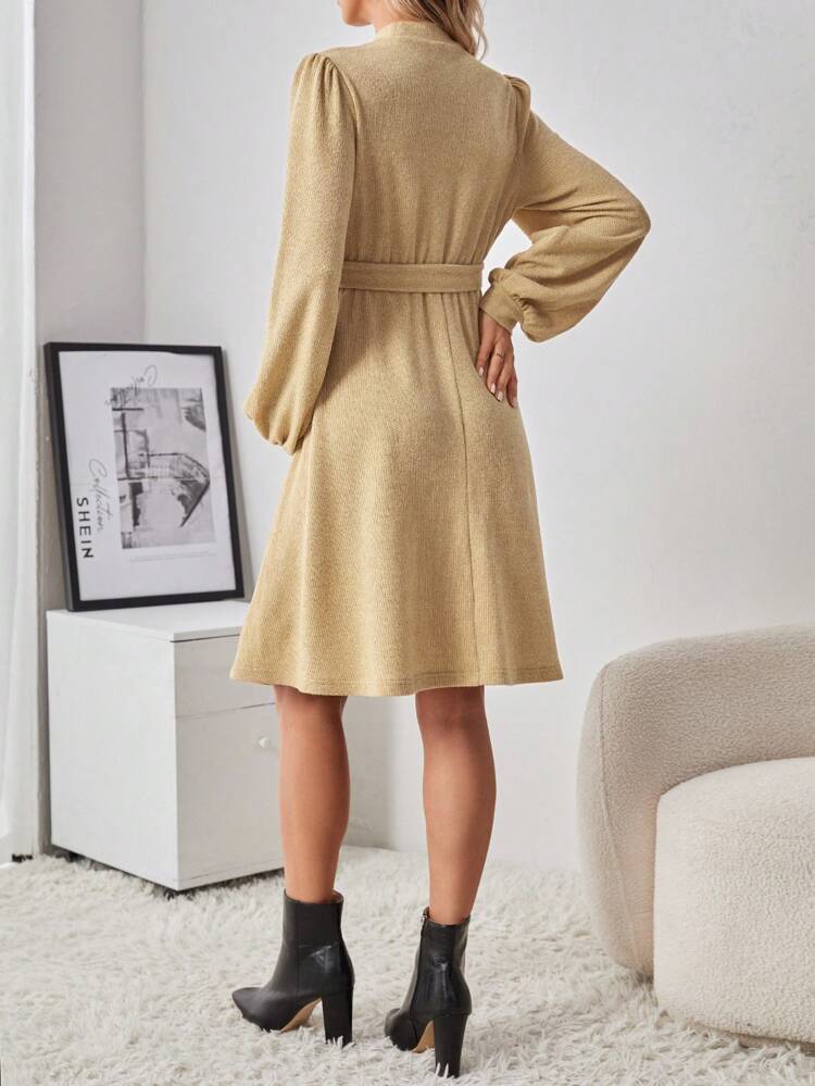 Maternity Lantern Sleeve Belted Dress