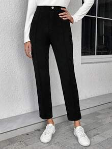 EMERY ROSE 素色高腰西裝褲 - 黑色 - 查看 4