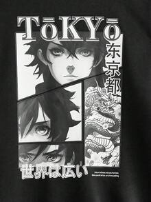 Manfinity RebelGame Men's Cartoon Character Print Hooded Sweatshirt And Long Pants Set - Black - View 10