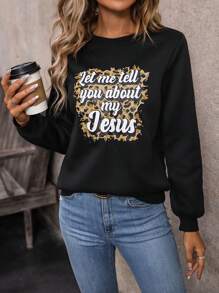 SHEIN LUNE Đồ họa Khẩu hiệu Áo nỉ - màu đen - Xem 3