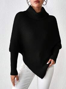 Chiquease Áo len dài tay dáng bất đối xứng, dễ phối đồ, thích hợp cho mùa thu đông. - màu đen - Xem 6