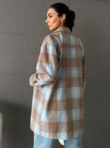 SHEIN Cottnline Women's Plaid Woolen Coat - Camel - View 2