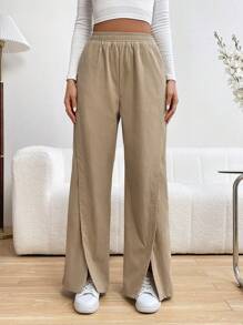 SHEIN LUNE 女式開叉褲褲腳長褲 - 杏色 - 查看 6