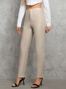 SHEIN Tall Của phụ nữ Zip Fly Mở Mặt trước Vừa khít Quần - Màu Khaki - Xem 3