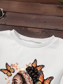 INAWLY Women's Character & Butterfly Printed Fleece Sweatshirt - White - View 5