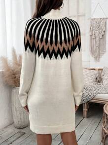 SHEIN LUNE Của phụ nữ Áo cao cổ Họa tiết Hình học Đầm Áo len - Màu be - Xem 2