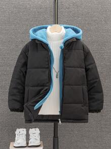 Boys' Casual 2 in 1 Hooded Warm Jacket For Fall/winter, Home And Outdoor - Black - View 1