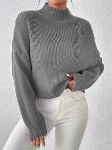 Women's Cute Crop Sweaters Casual Lightweight Cozy Ribbed Knit Cropped Pullover Sweater - Grey - View 1
