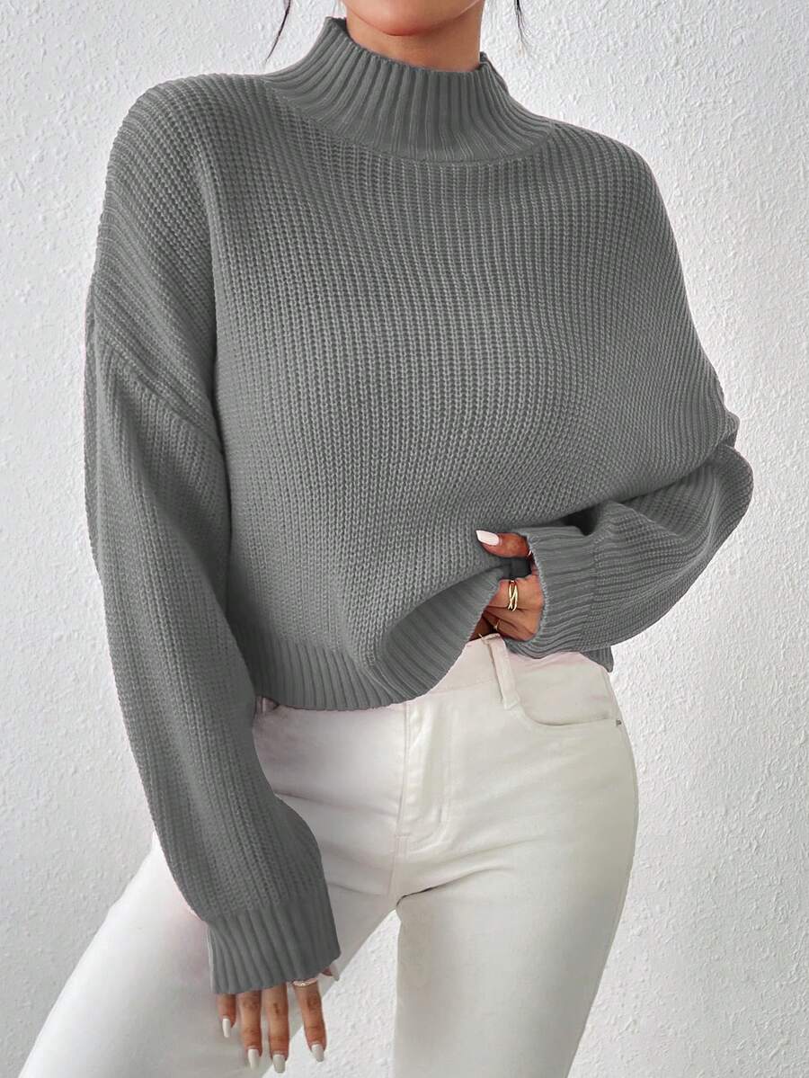 Women's Cute Crop Sweaters Casual Lightweight Cozy Ribbed Knit Cropped Pullover Sweater - Grey - View 1